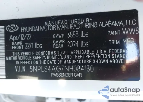 2022 Hyundai Elantra Sel из США, поврежденный, VIN 5NPLS4AG7NH084130